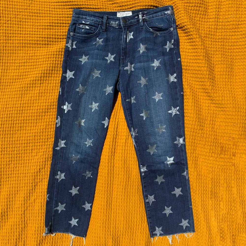 Current / Elliot Slim Crop Denim Jeans with Stars